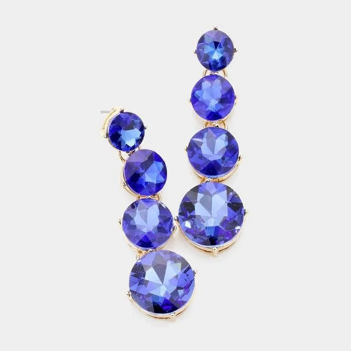 Round Sapphire Blue Crystal Evening Earrings