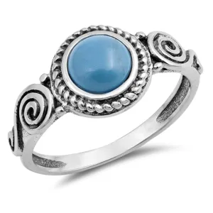 Round Turquoise Bali Swirl Rope Halo Ring .925 Sterling Silver Band Sizes 5-10