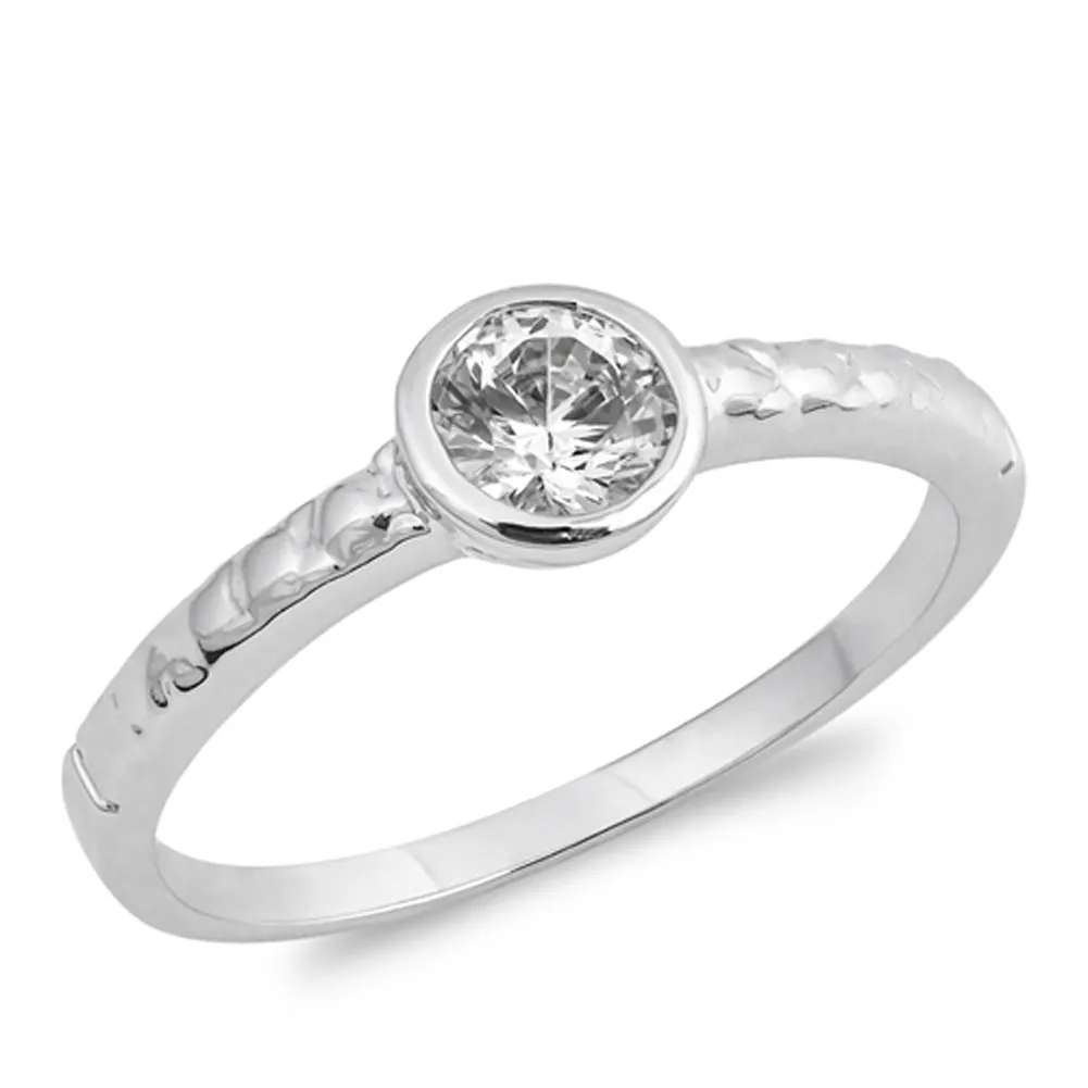 Round White CZ Solitaire Bezel Ring New .925 Sterling Silver Band Sizes 5-9