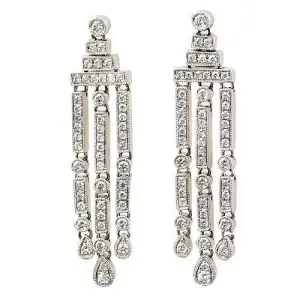 Round&Pear-cut Diamonds totalling 1.03ct Long Chandelier Dangling Earrings 18k White Gold