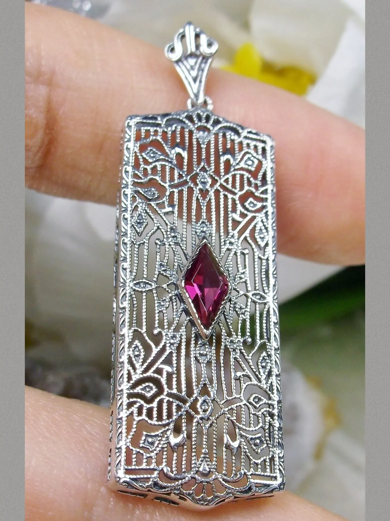 Ruby Pendant, Art Deco 1920's Jewelry #P64