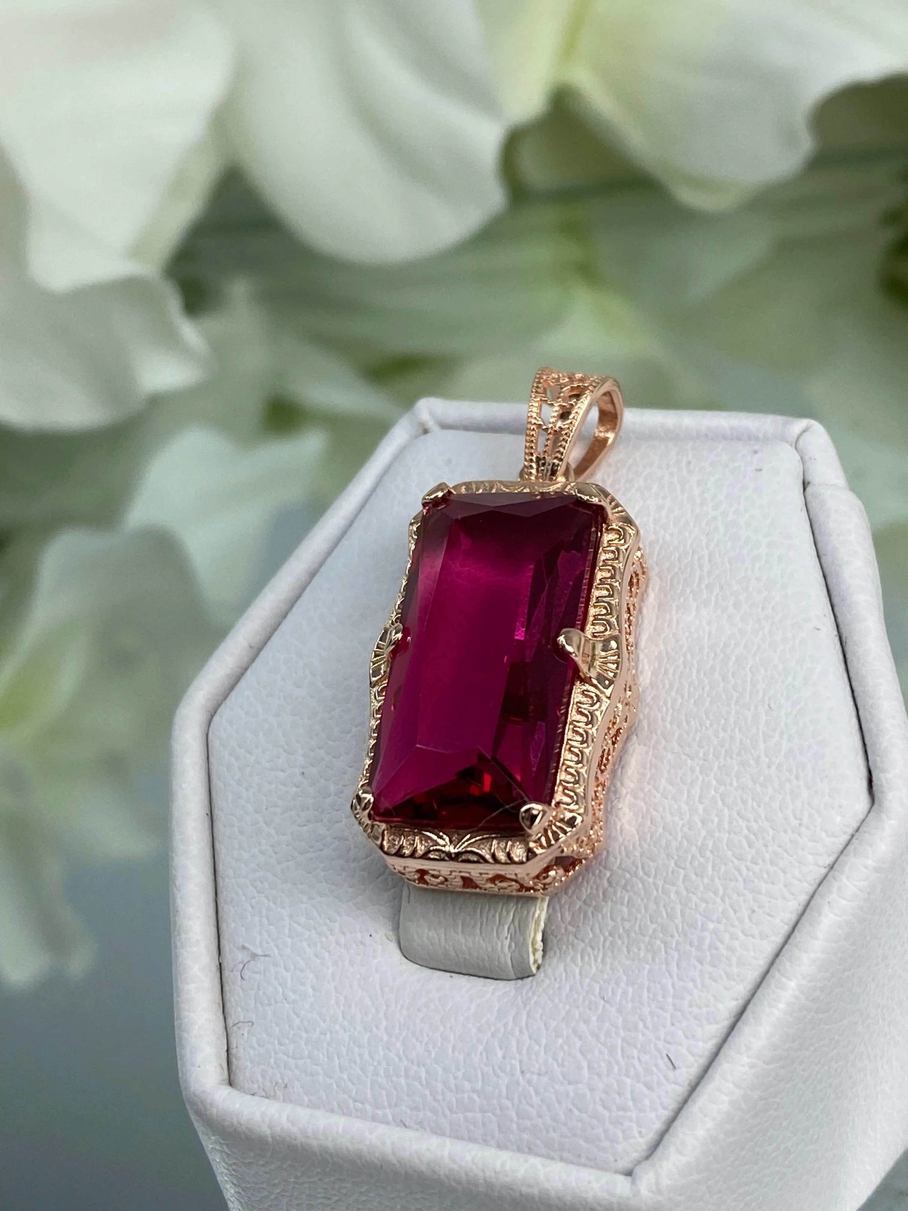 Ruby Pendant, Rose Gold plated Sterling Silver Necklace #P232 - Ready to Ship