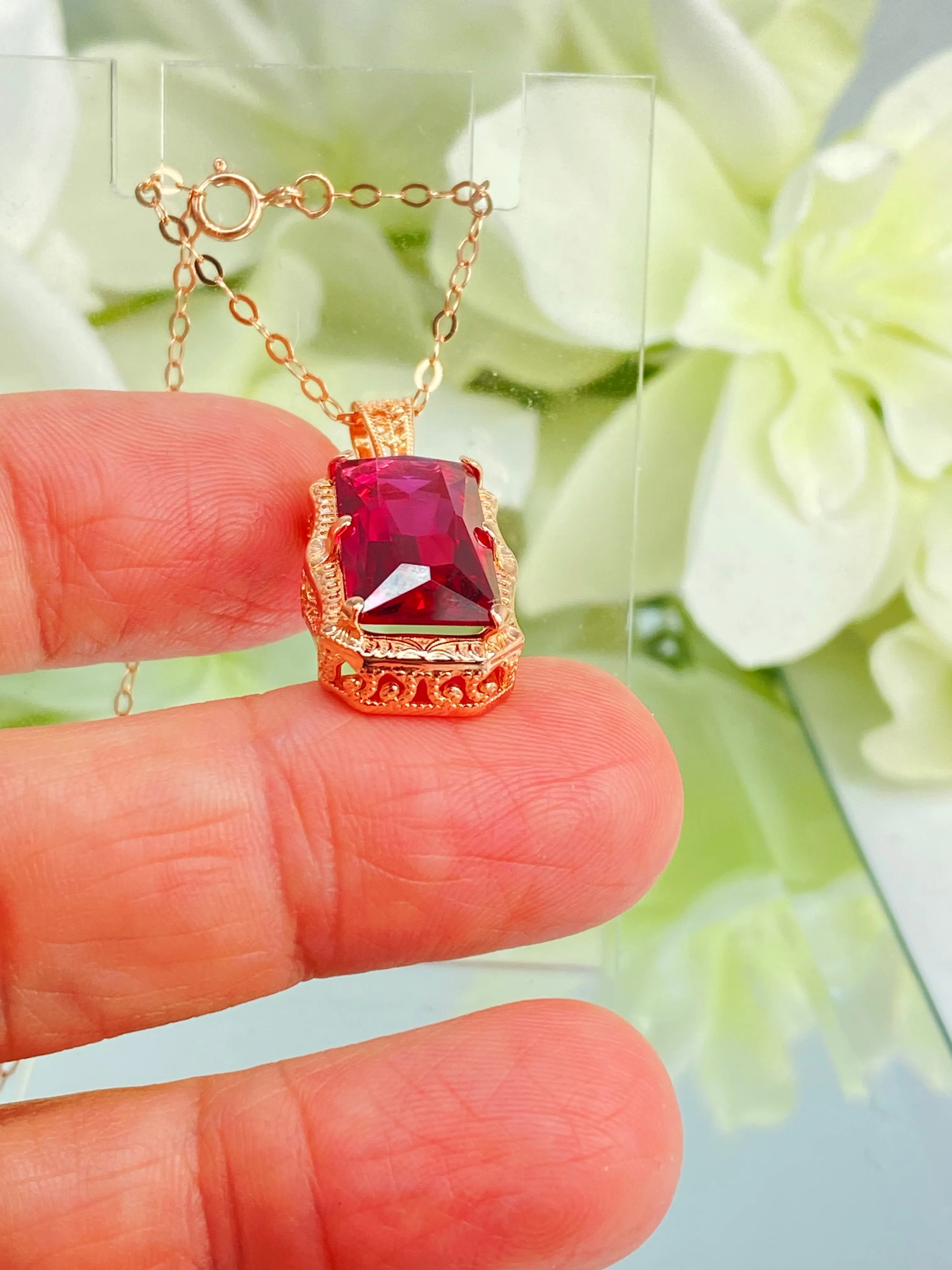 Ruby Pendant, Rose Gold plated Sterling Silver Necklace #P232 - Ready to Ship