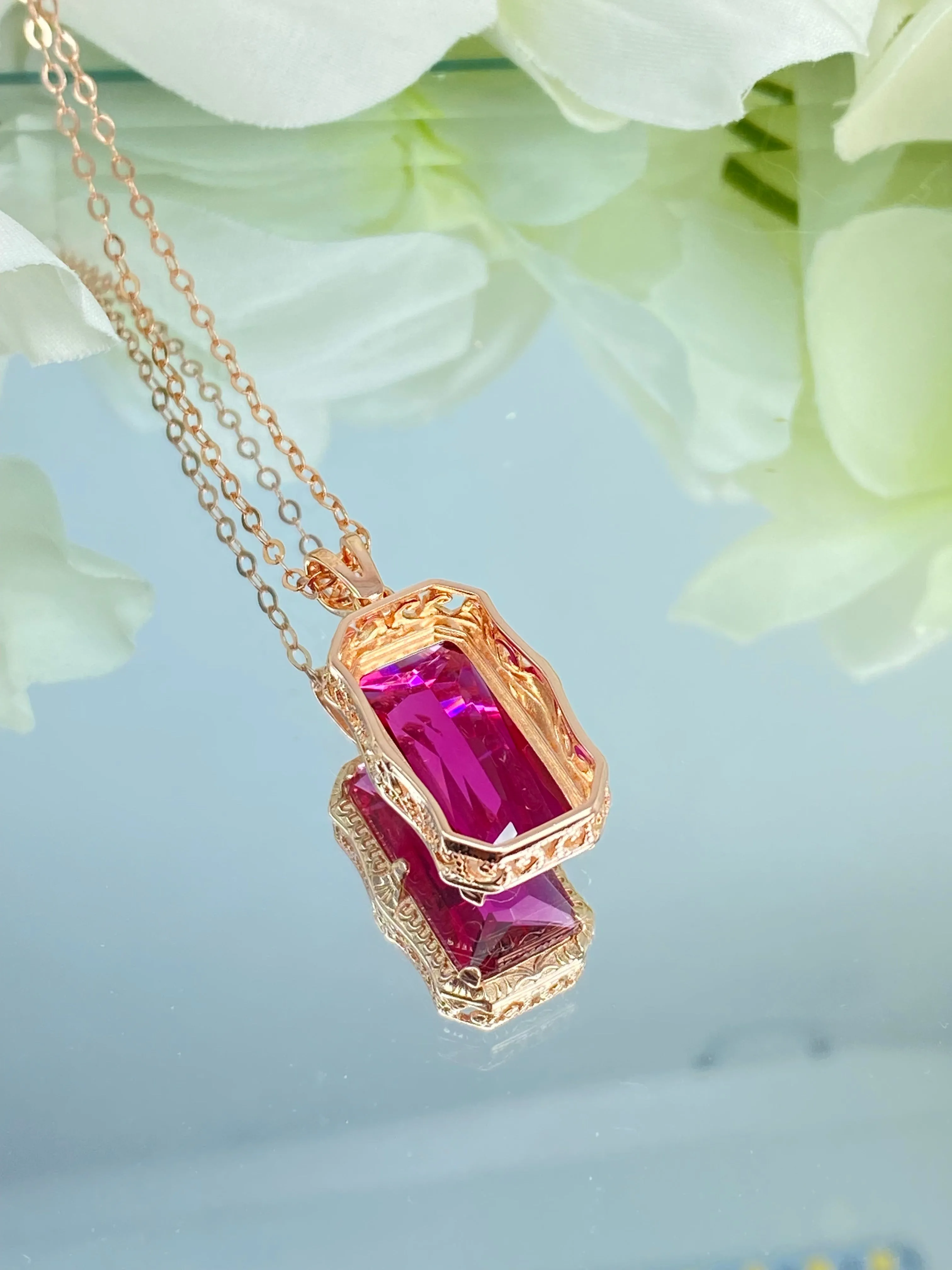 Ruby Pendant, Rose Gold plated Sterling Silver Necklace #P232 - Ready to Ship