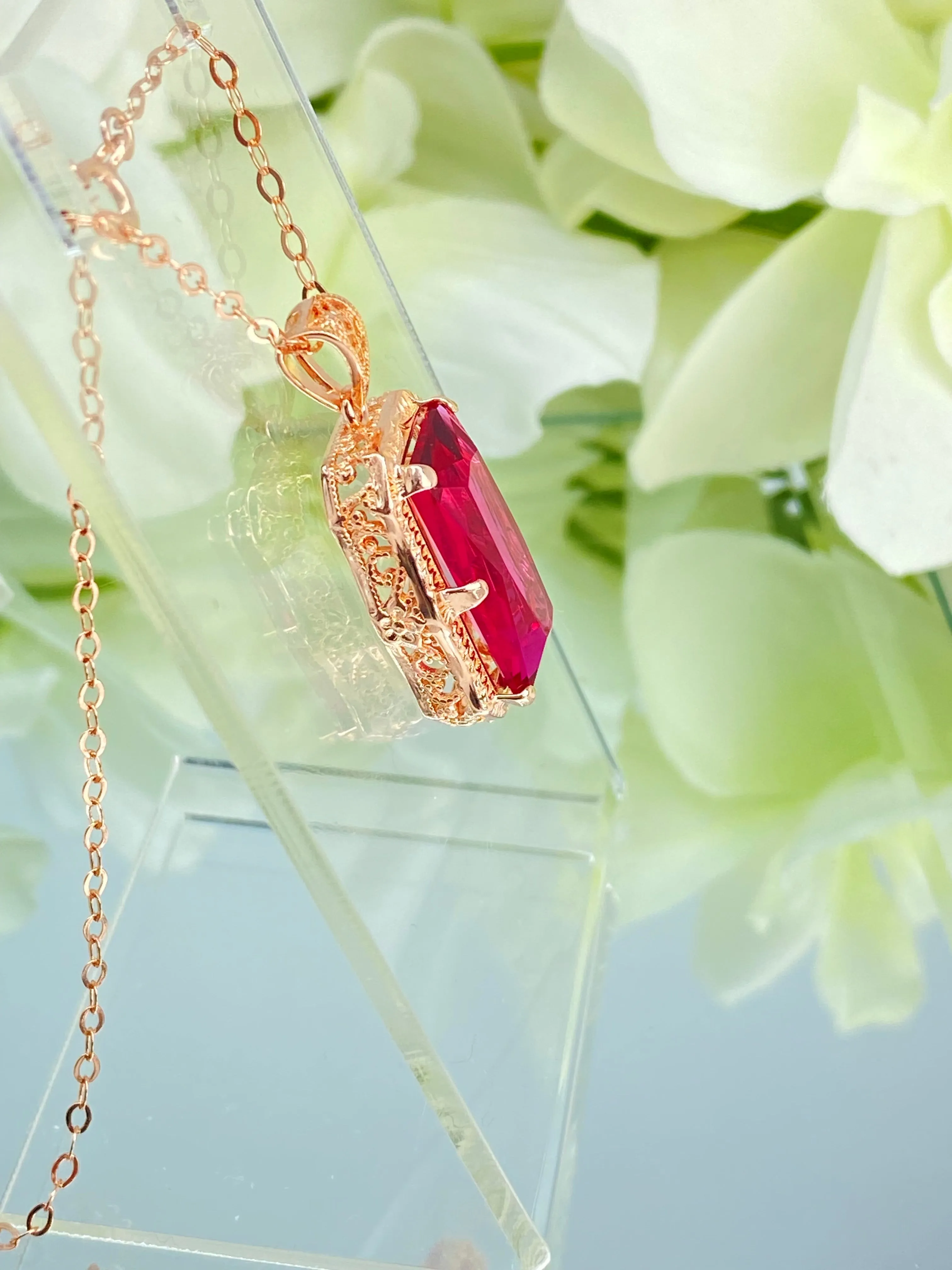 Ruby Pendant, Rose Gold plated Sterling Silver Necklace #P232 - Ready to Ship