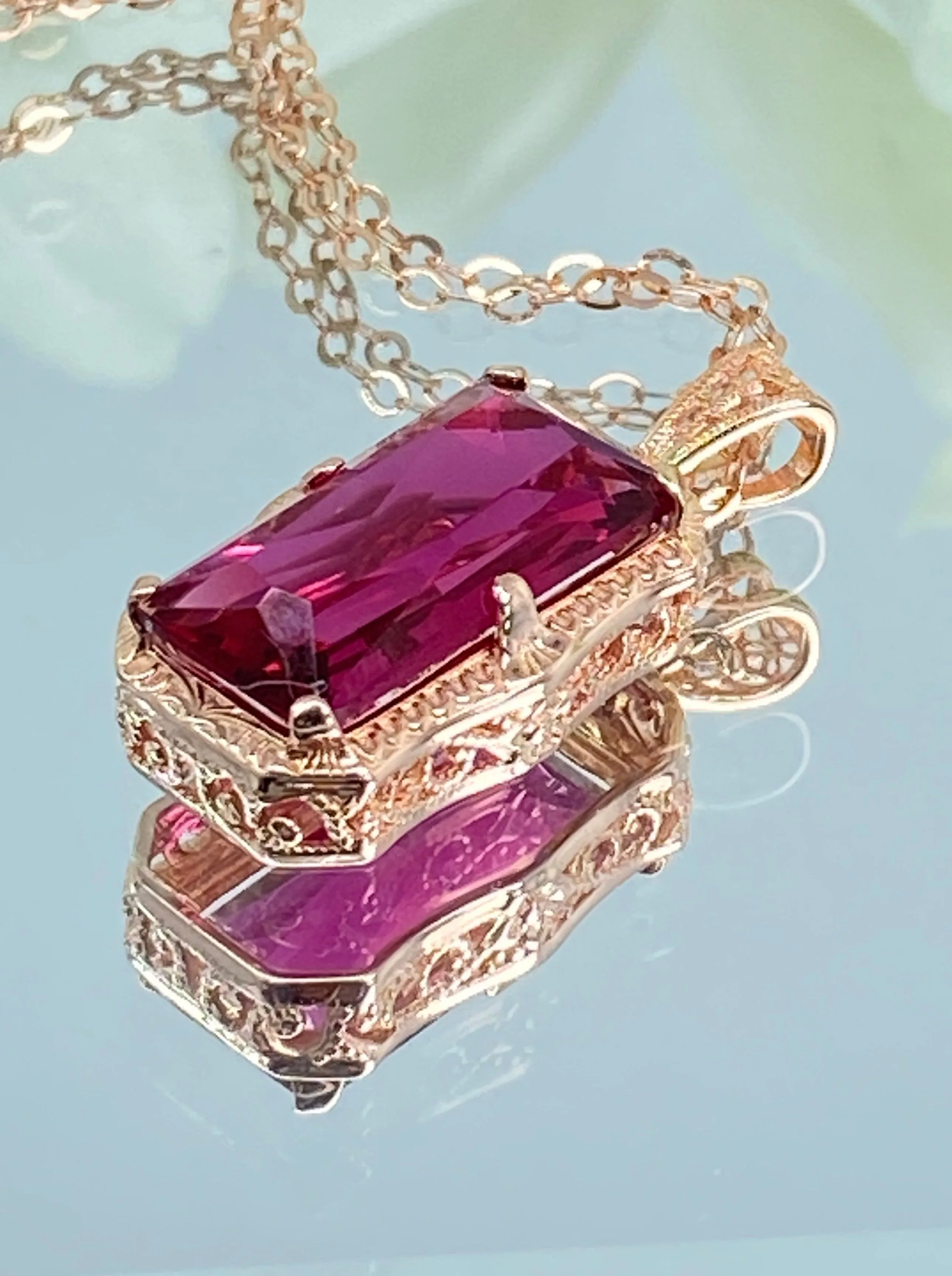 Ruby Pendant, Rose Gold plated Sterling Silver Necklace #P232 - Ready to Ship