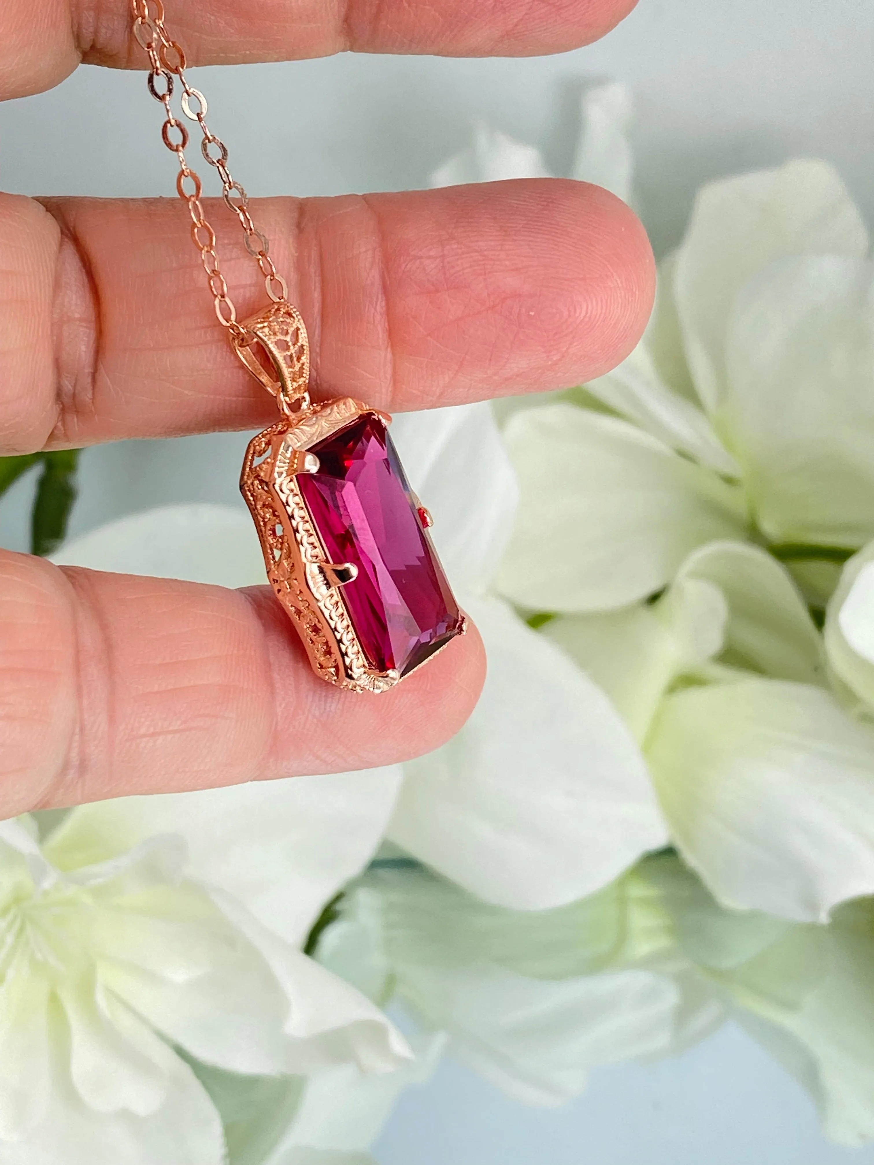 Ruby Pendant, Rose Gold plated Sterling Silver Necklace #P232 - Ready to Ship