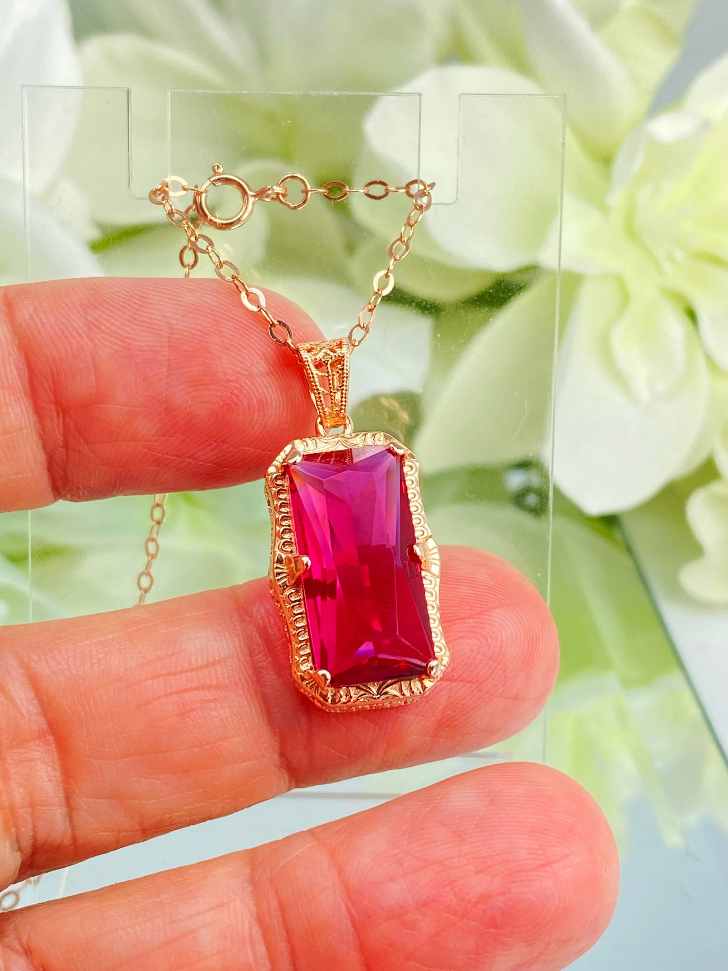 Ruby Pendant, Rose Gold plated Sterling Silver Necklace #P232 - Ready to Ship