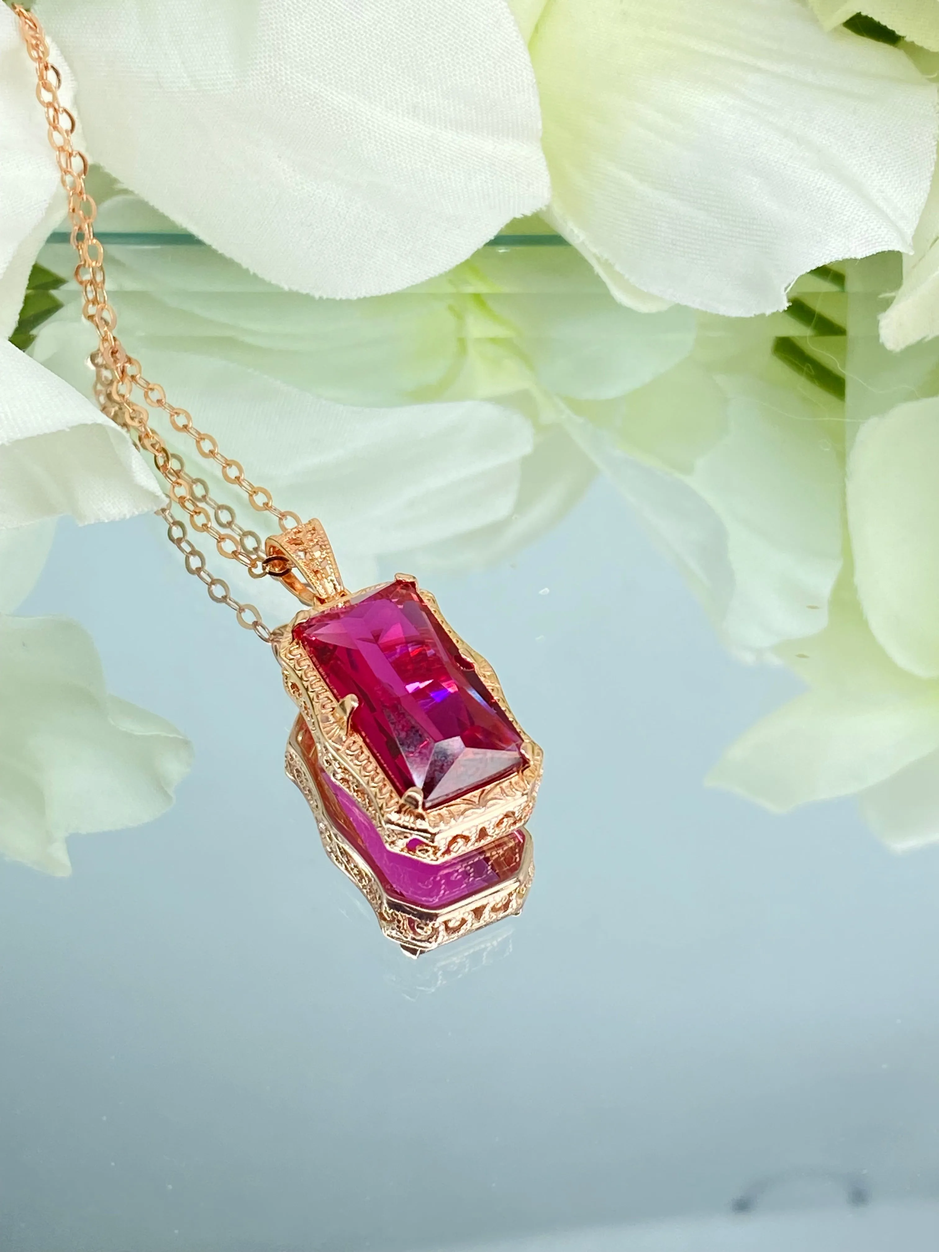 Ruby Pendant, Rose Gold plated Sterling Silver Necklace #P232