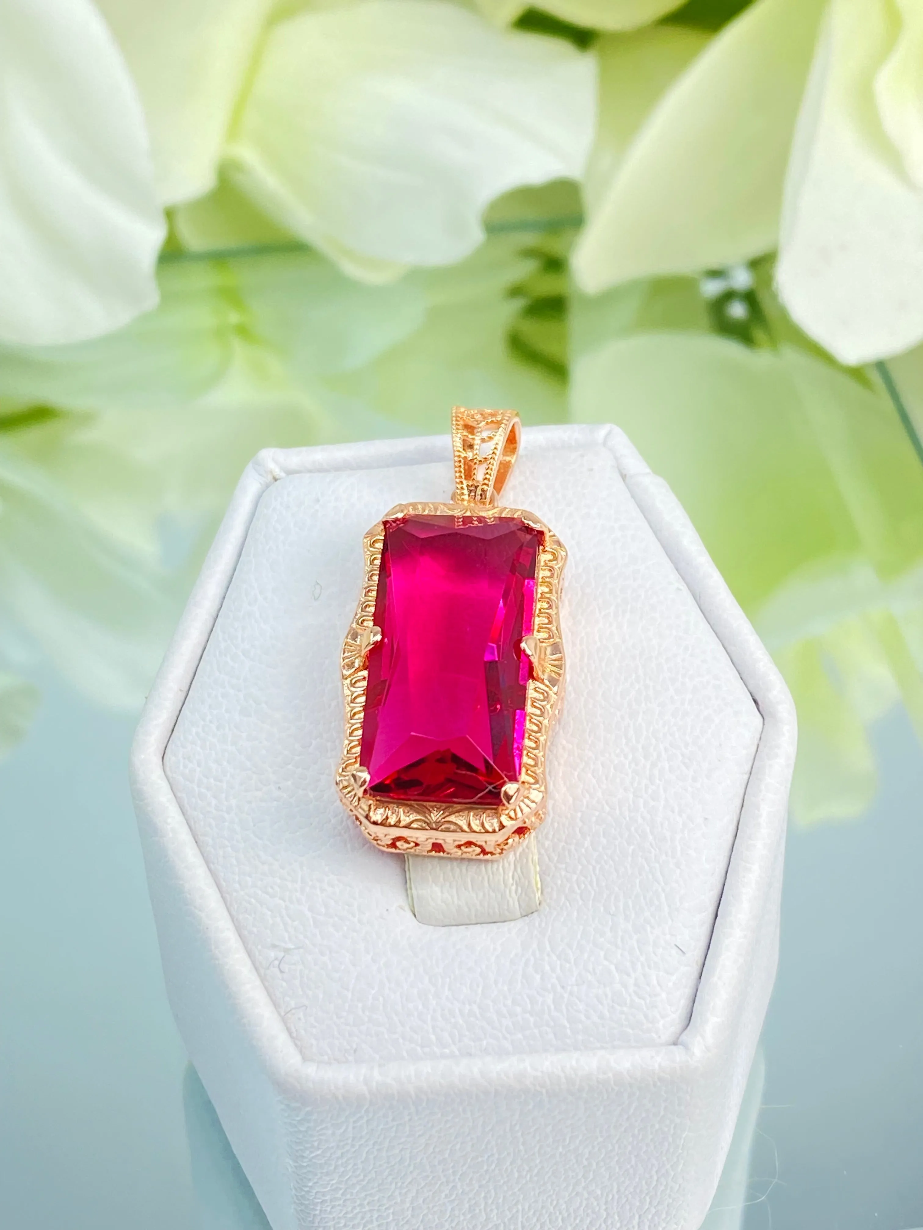Ruby Pendant, Rose Gold plated Sterling Silver Necklace #P232