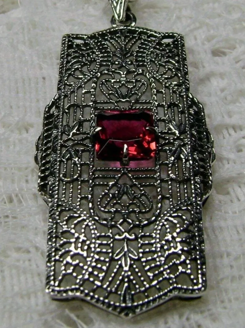 Ruby Red Pendant, Art Deco Necklace #P26