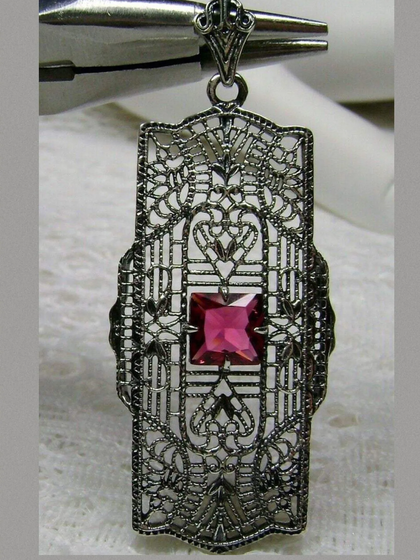 Ruby Red Pendant, Art Deco Necklace #P26