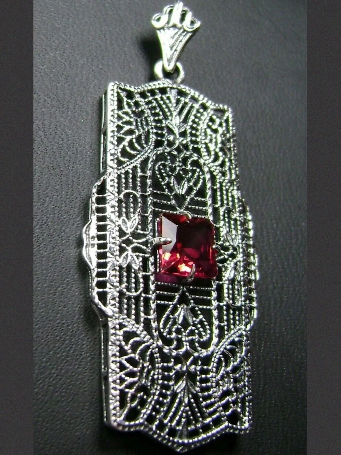 Ruby Red Pendant, Art Deco Necklace #P26
