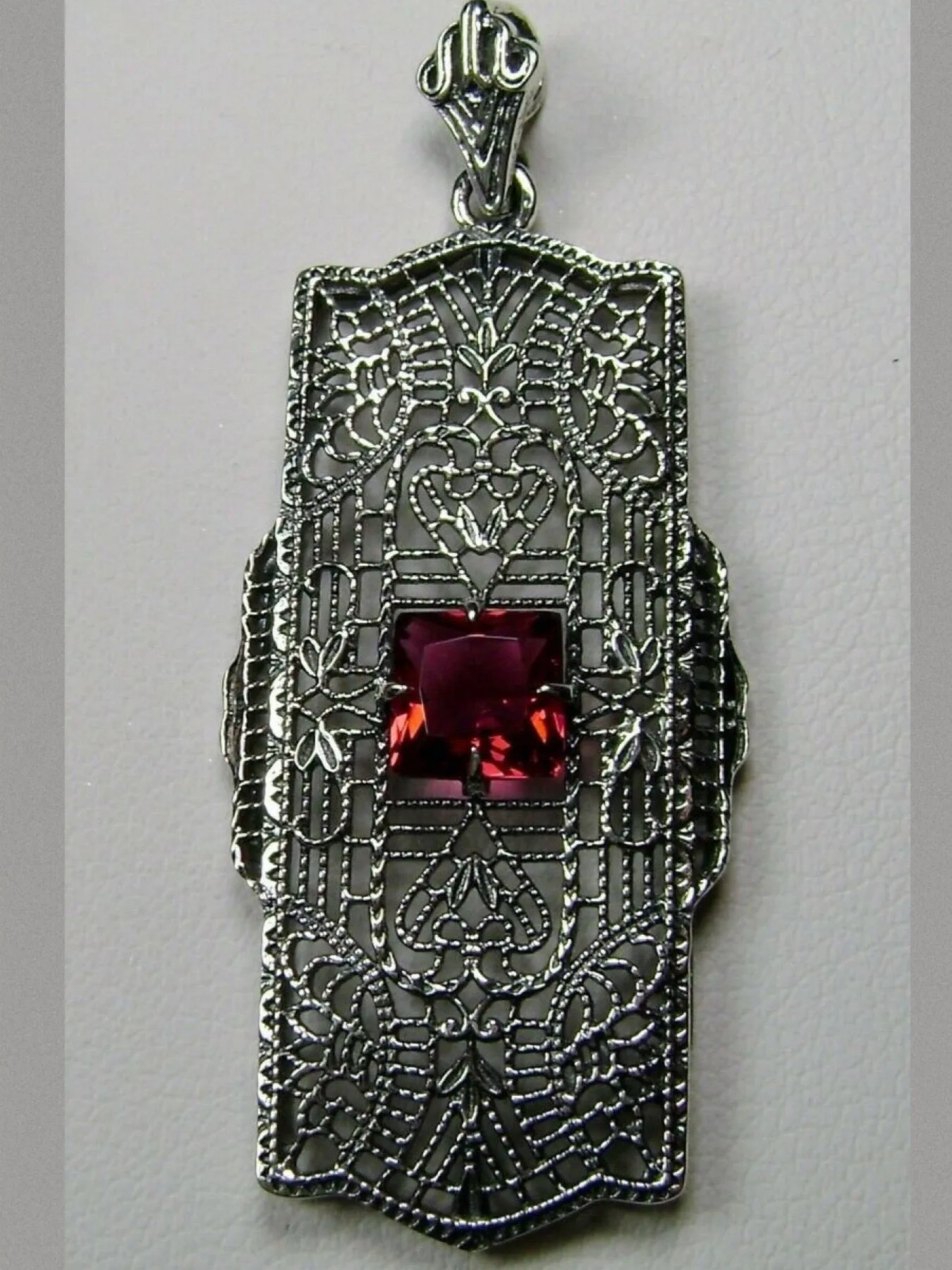 Ruby Red Pendant, Art Deco Necklace #P26