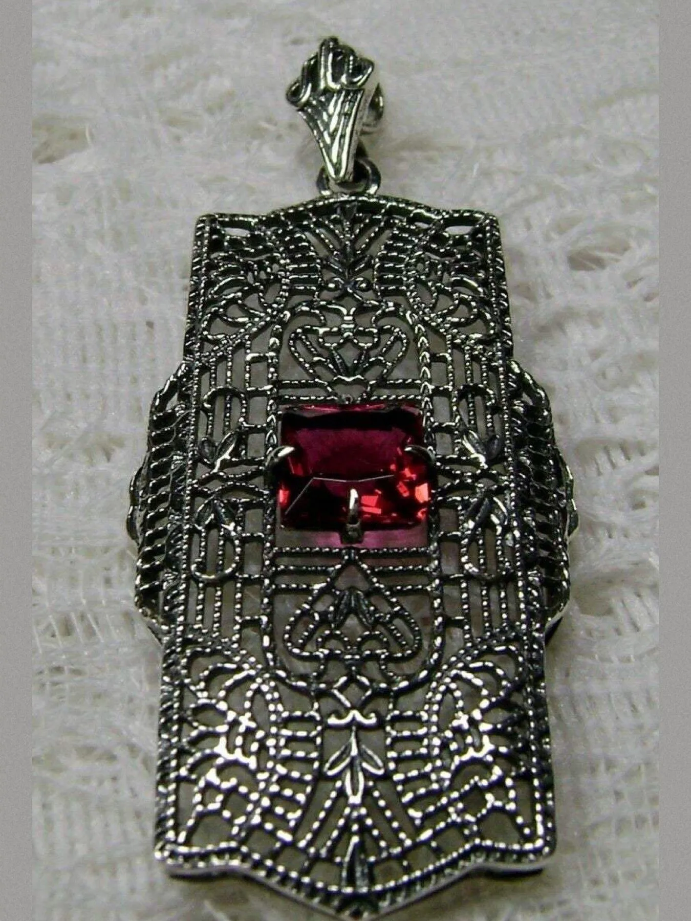 Ruby Red Pendant, Art Deco Necklace #P26