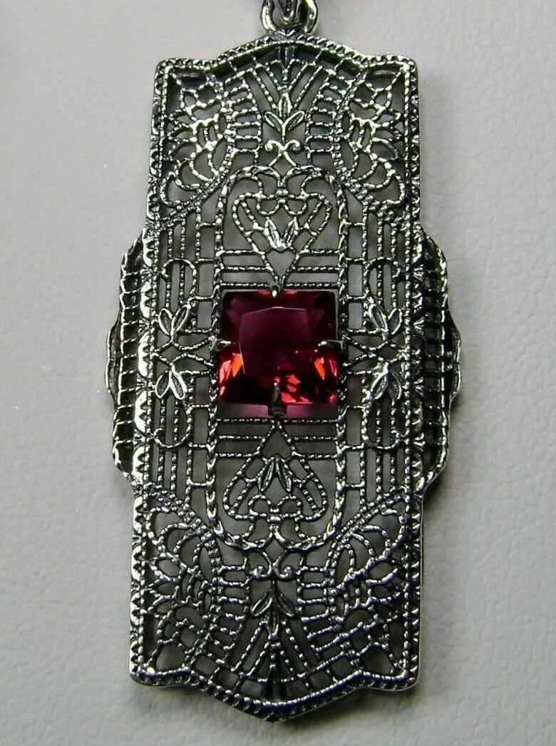 Ruby Red Pendant, Art Deco Necklace #P26