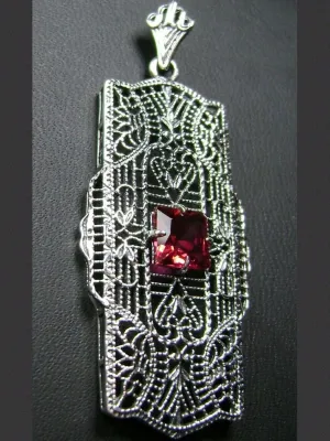 Ruby Red Pendant, Art Deco Necklace #P26