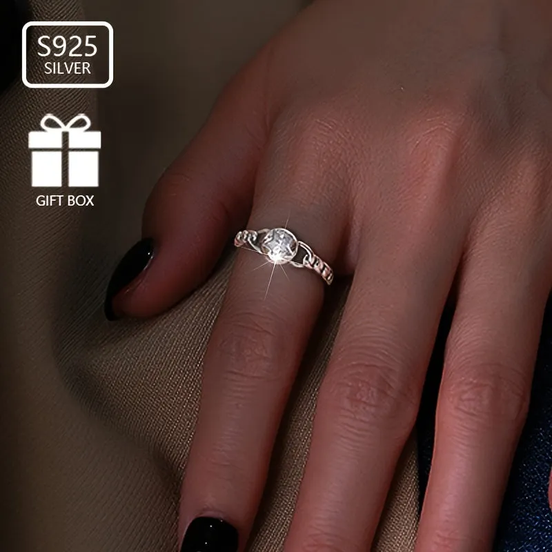 S925 Silvery Hemp Rope Braided Five-pointed Star Ring Gift Low Allergy