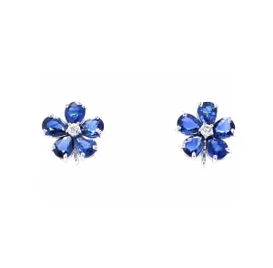Sabel Collection White Gold Blue Sapphire and Diamond Flower Earrings