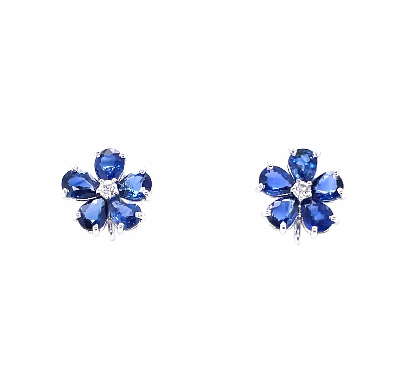 Sabel Collection White Gold Blue Sapphire and Diamond Flower Earrings