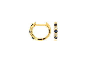 Sabel Collection Yellow Gold Round Sapphire and Diamond Huggie Earrings