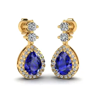 Sapphire 1.30 Carat Pear Shape Halo Natural Diamond Drop Earrings E1PSS