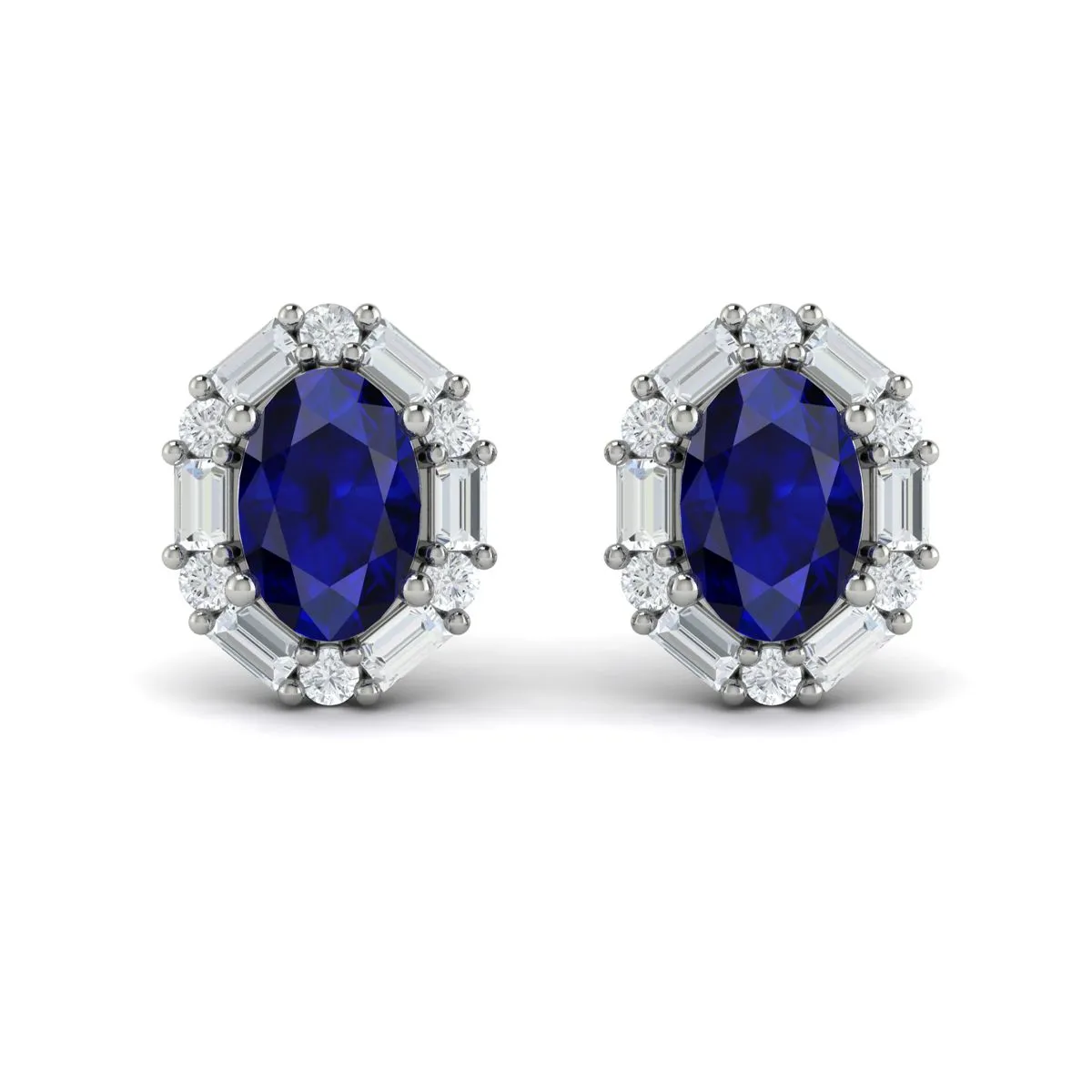 Sapphire & Diamond Halo Stud Earrings in 14K White Gold