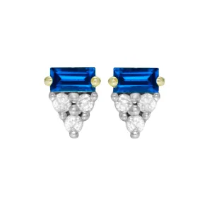 Sapphire Baguette and Diamond Trio Pavé Stud Earrings, 14k