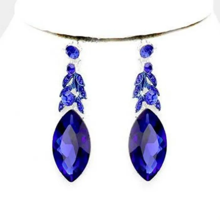 Sapphire Blue Crystal Marquise Vine Leaf Evening Necklace Set