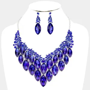 Sapphire Blue Crystal Marquise Vine Leaf Evening Necklace Set