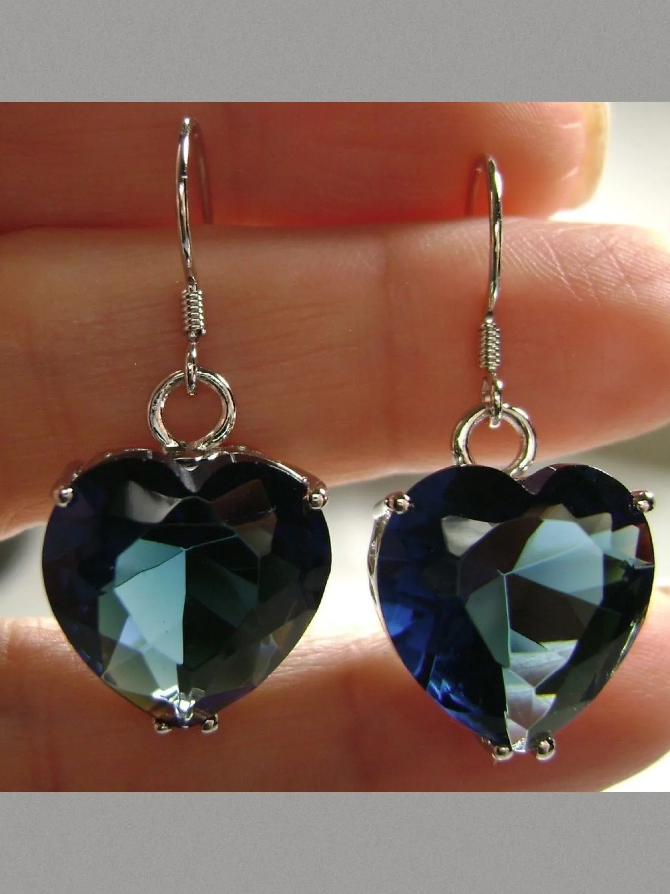 Sapphire Blue Earrings, Heart Gemstone, Art Nouveau Jewelry #E38