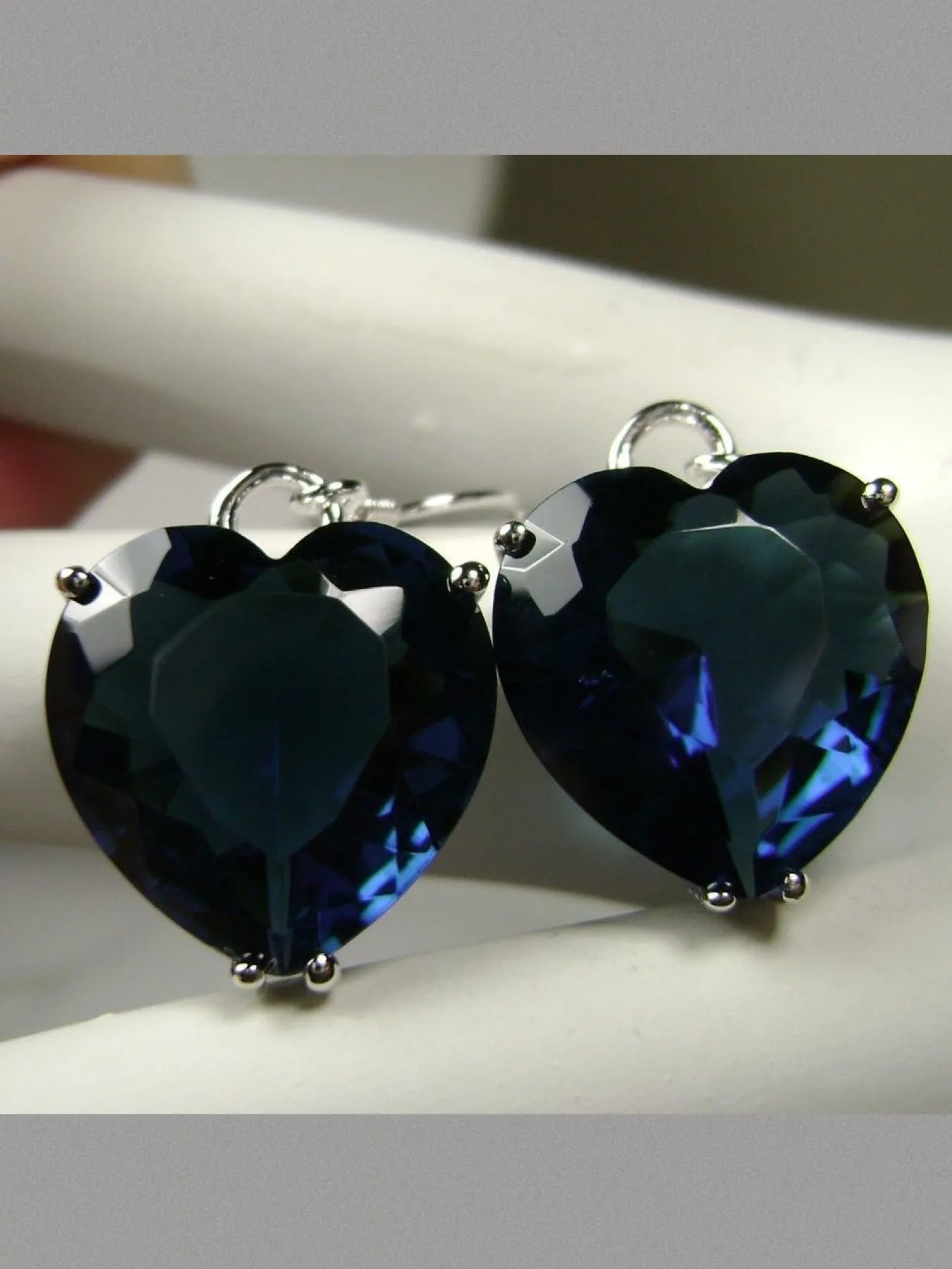 Sapphire Blue Earrings, Heart Gemstone, Art Nouveau Jewelry #E38