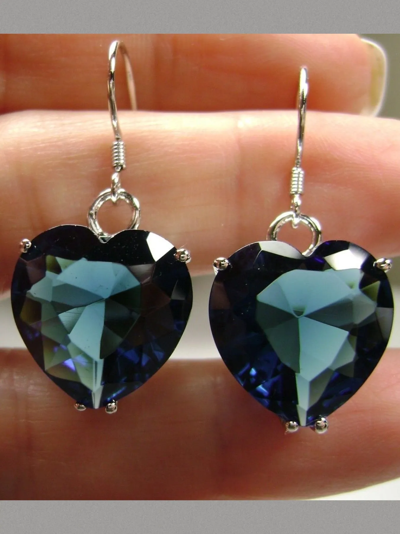 Sapphire Blue Earrings, Heart Gemstone, Art Nouveau Jewelry #E38