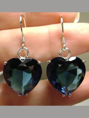 Sapphire Blue Earrings, Heart Gemstone, Art Nouveau Jewelry #E38