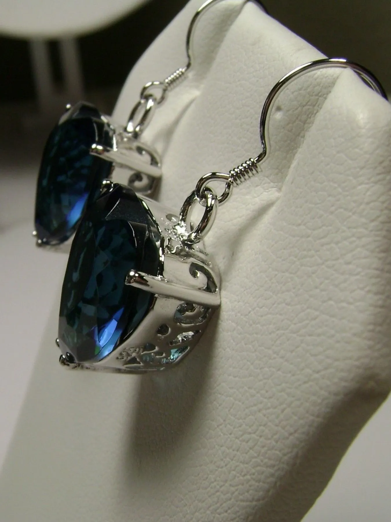 Sapphire Blue Earrings, Heart Gemstone, Art Nouveau Jewelry #E38