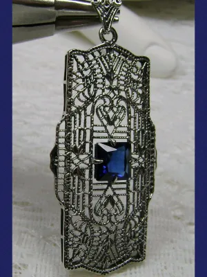 Sapphire Blue Pendant, Art Deco Necklace #P26