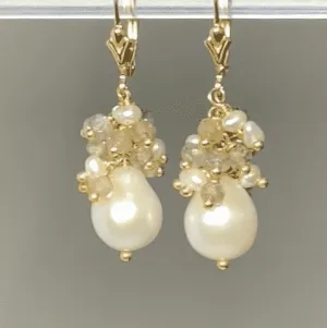 Sapphire Cluster and Gemstone Cluster Pearl Earrings