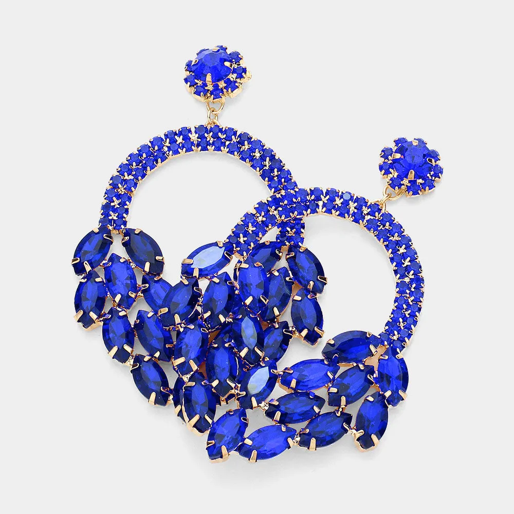 Sapphire Crystal Marquise Cluster Hoop Earrings | Pageant Earrings | 615576