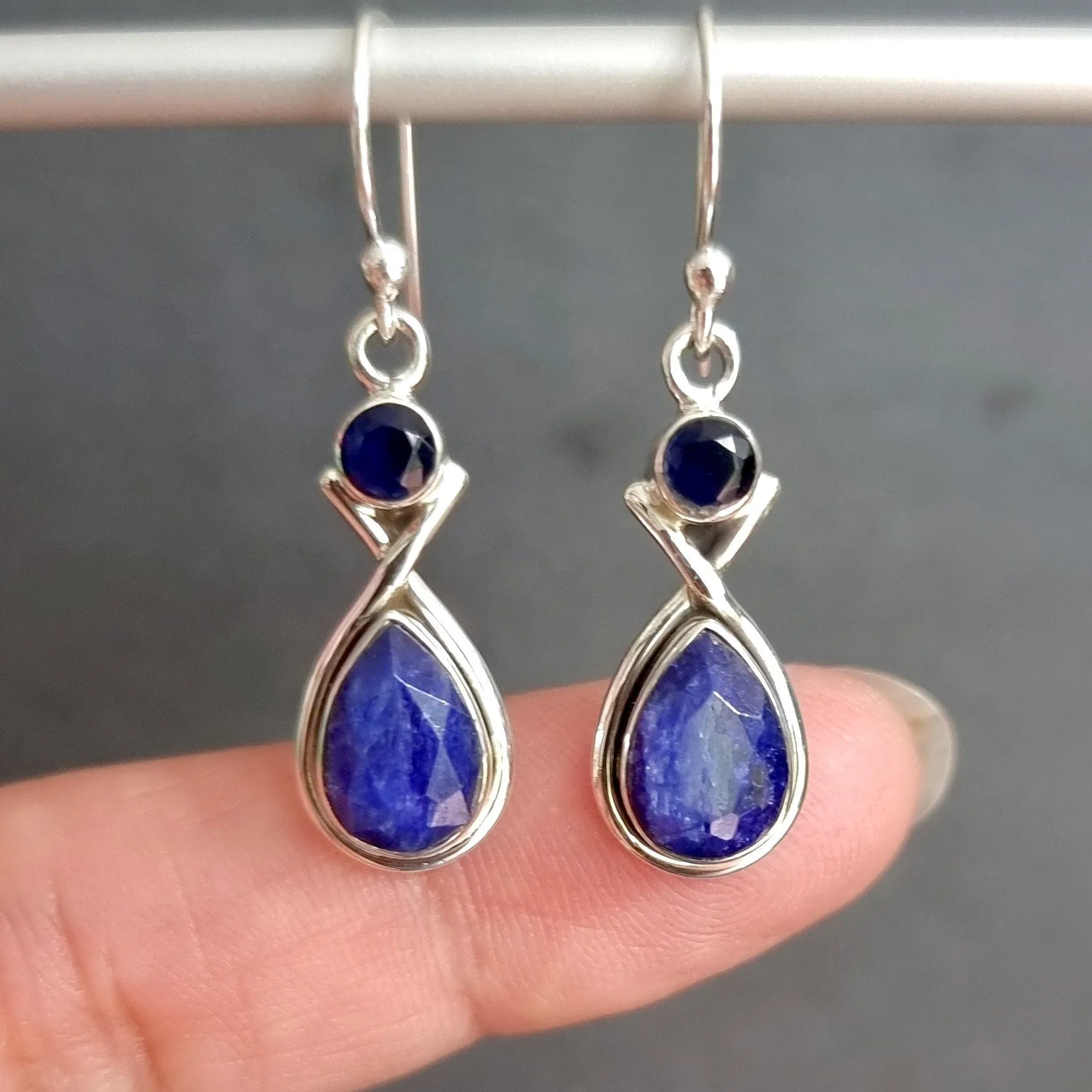 Sapphire Multi Stone Teardrop 925 Sterling Silver Earrings, E1S