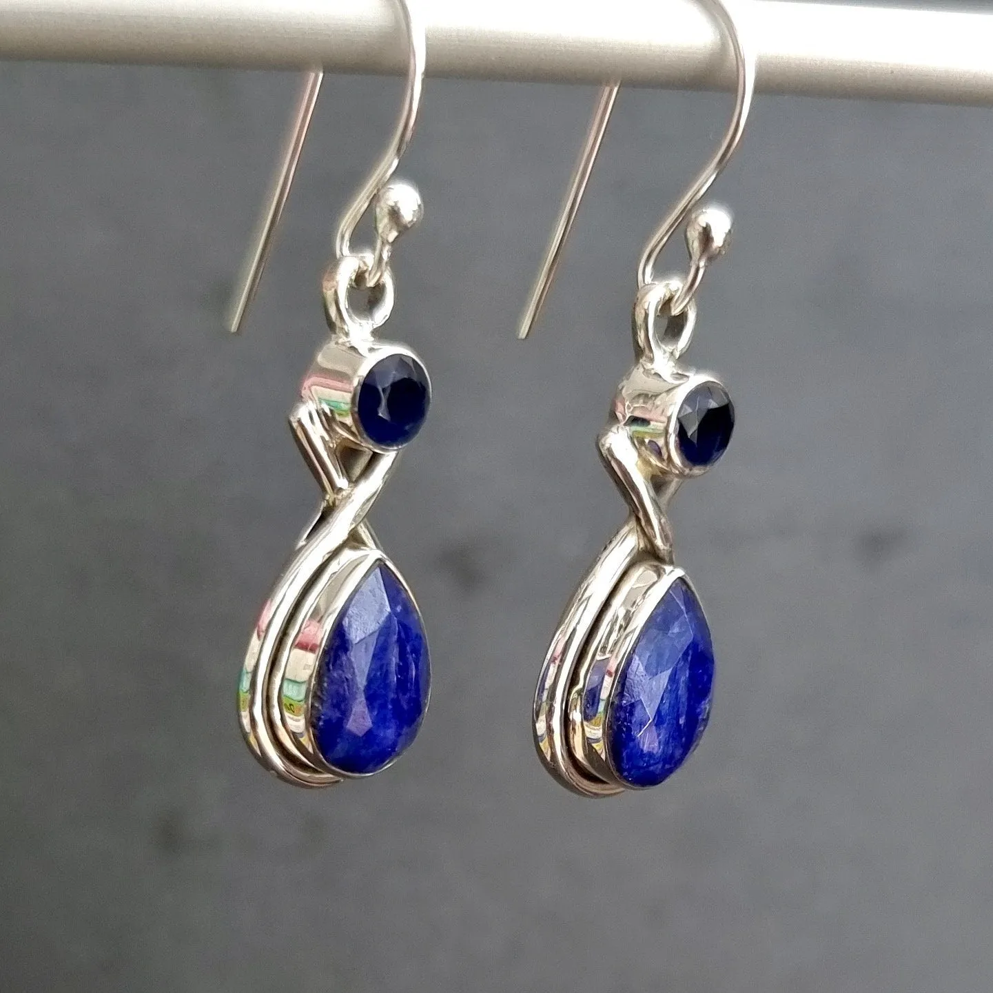 Sapphire Multi Stone Teardrop 925 Sterling Silver Earrings, E1S