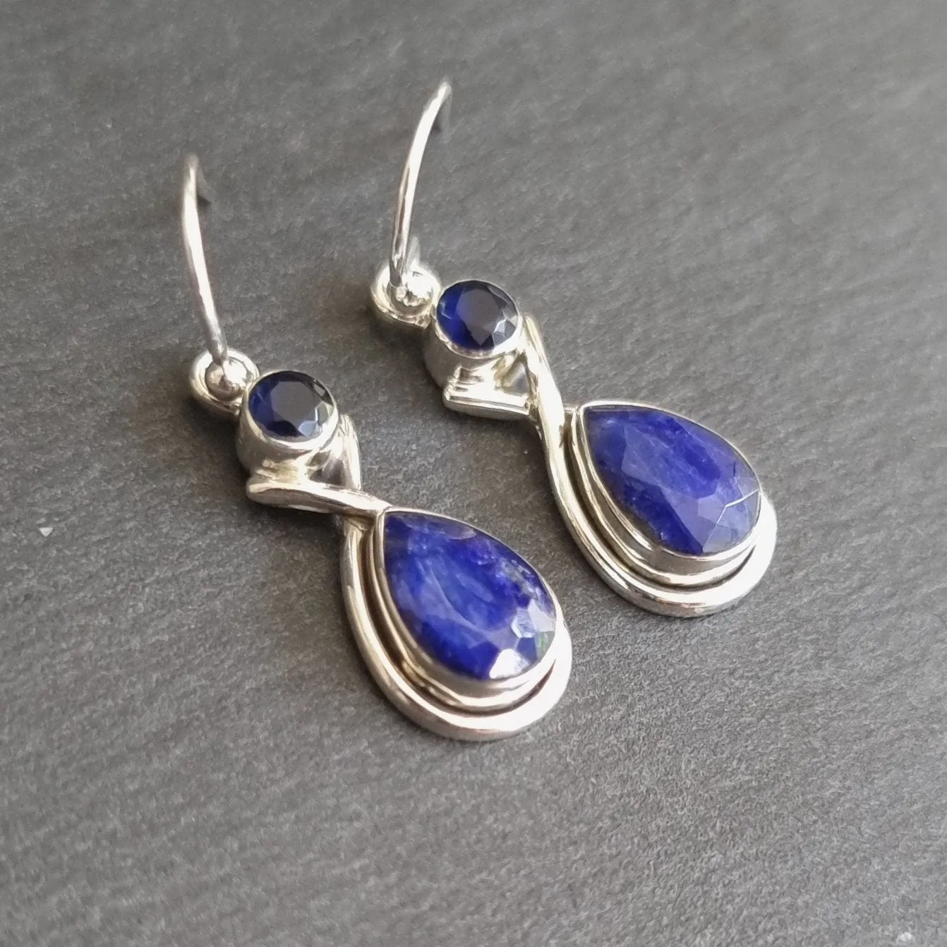 Sapphire Multi Stone Teardrop 925 Sterling Silver Earrings, E1S