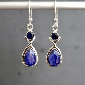Sapphire Multi Stone Teardrop 925 Sterling Silver Earrings, E1S