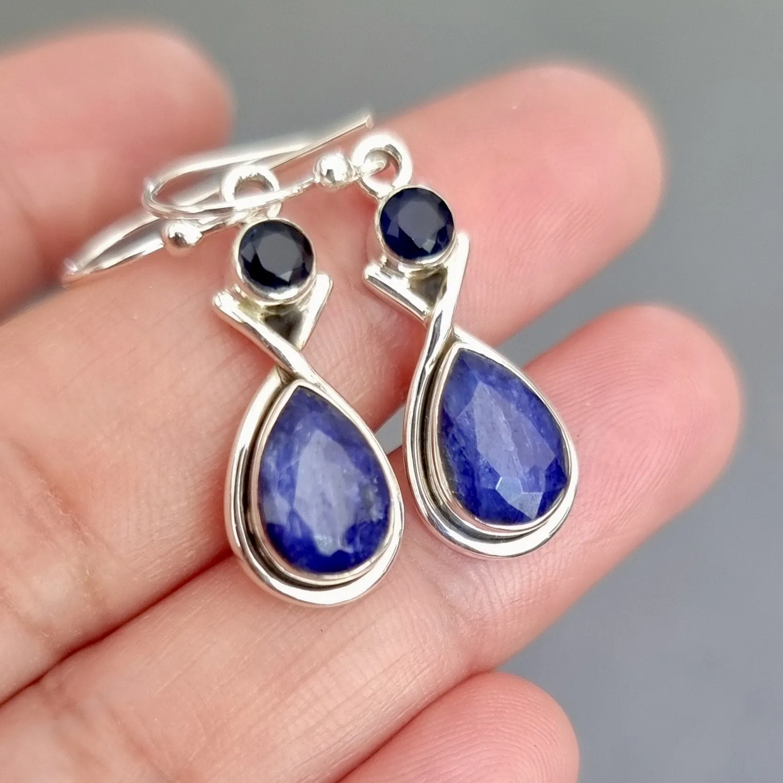 Sapphire Multi Stone Teardrop 925 Sterling Silver Earrings, E1S