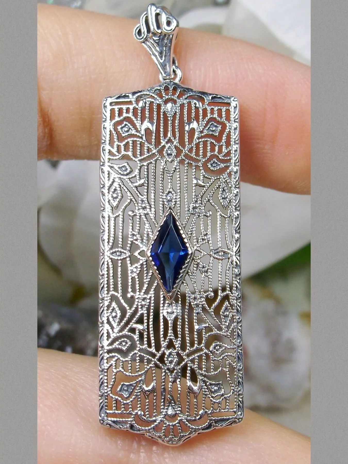 Sapphire Pendant, Art Deco 1920's Jewelry #P64