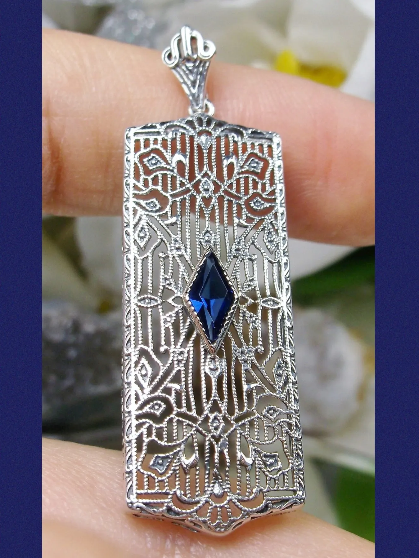 Sapphire Pendant, Art Deco 1920's Jewelry #P64