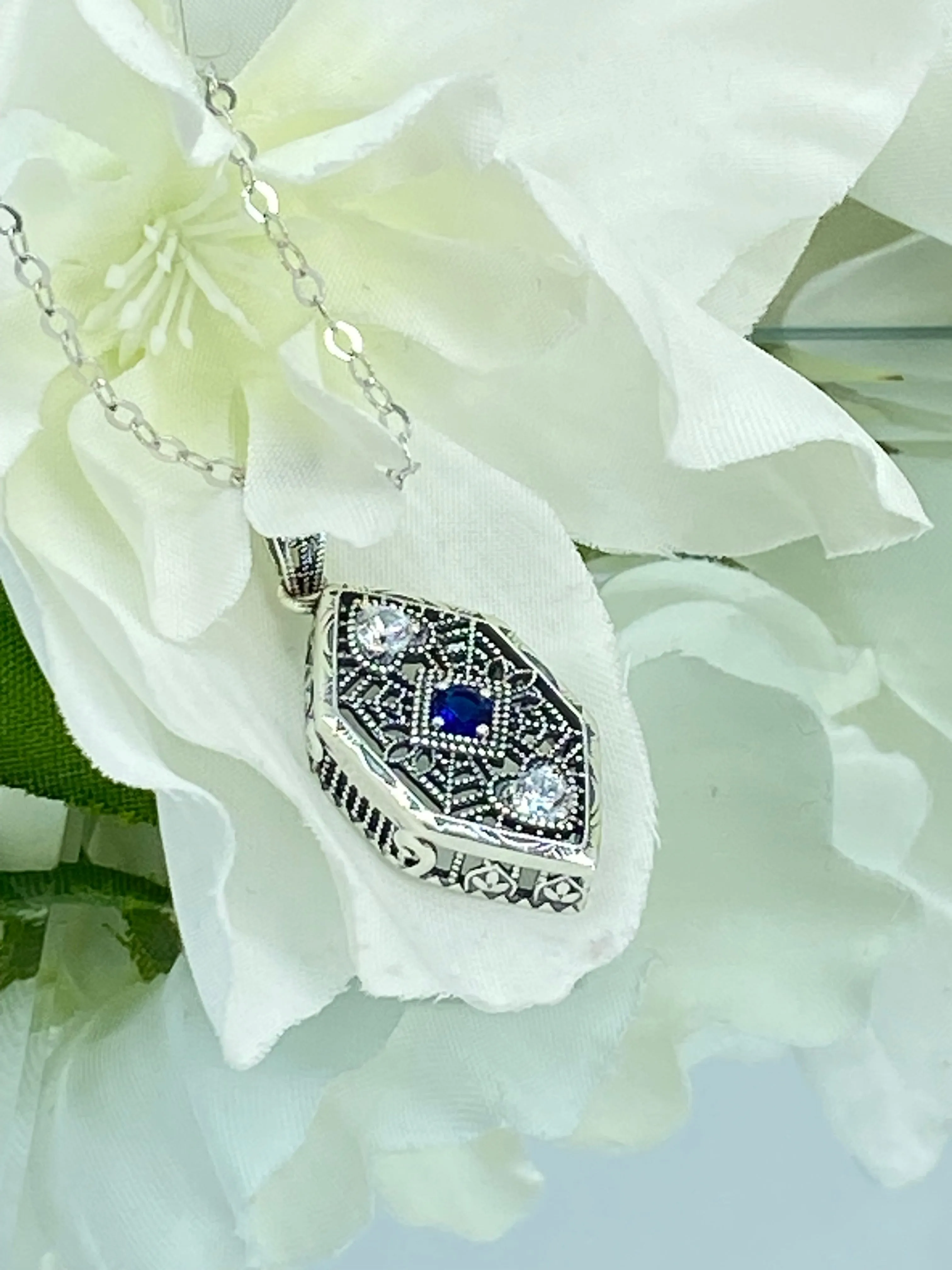 Sapphire Pendant, Art Deco Revival Jewelry #D231