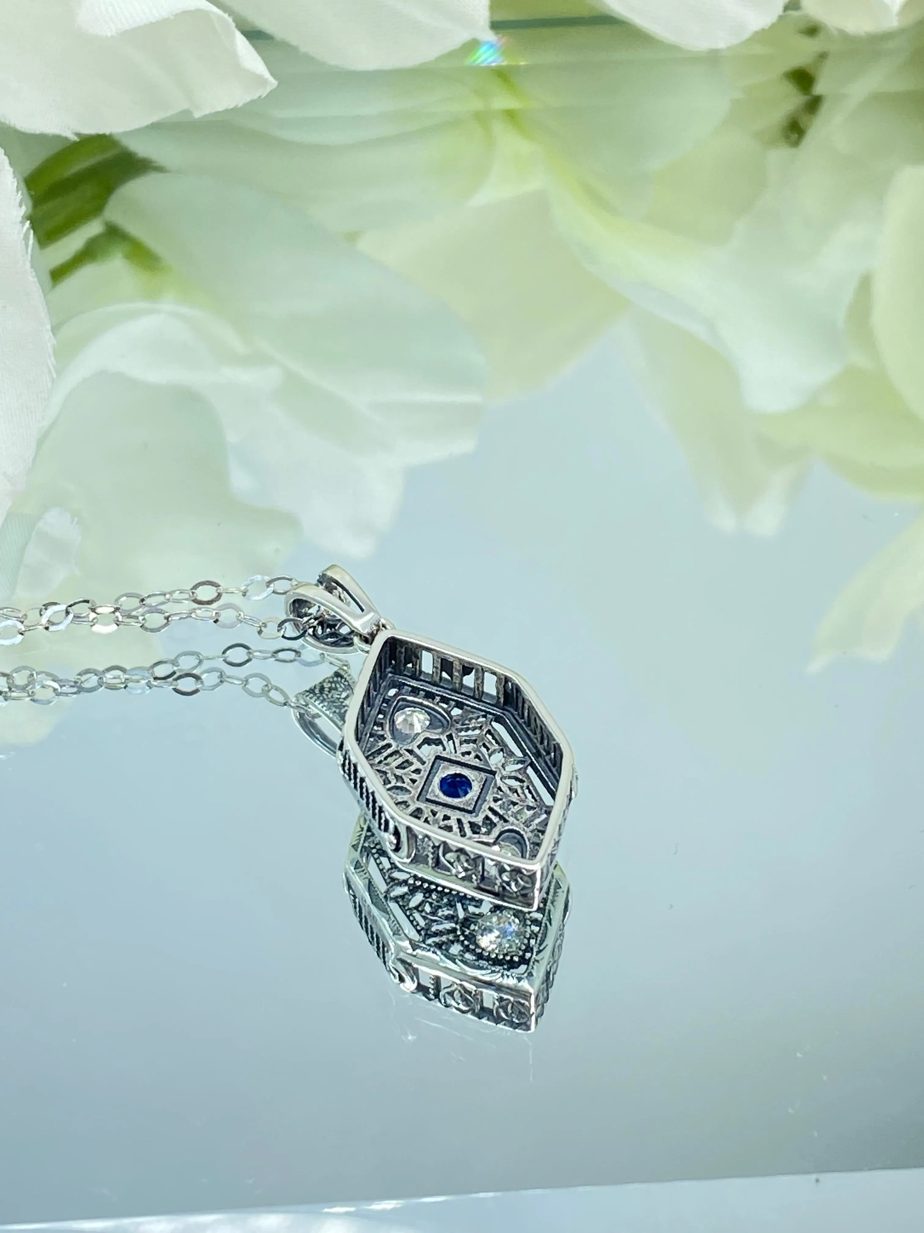 Sapphire Pendant, Art Deco Revival Jewelry #D231