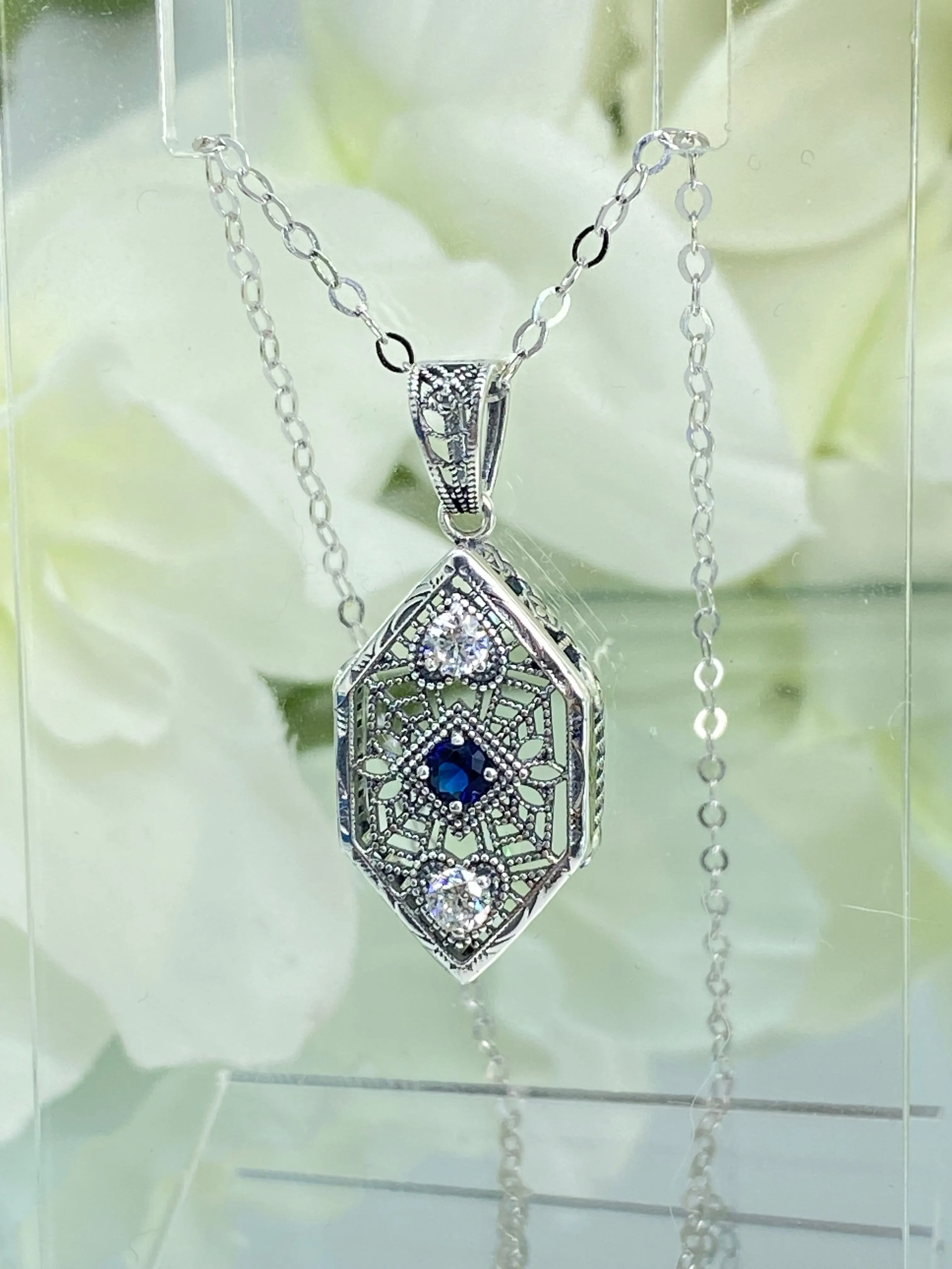 Sapphire Pendant, Art Deco Revival Jewelry #D231
