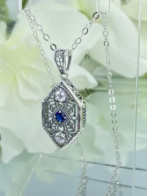 Sapphire Pendant, Art Deco Revival Jewelry #D231