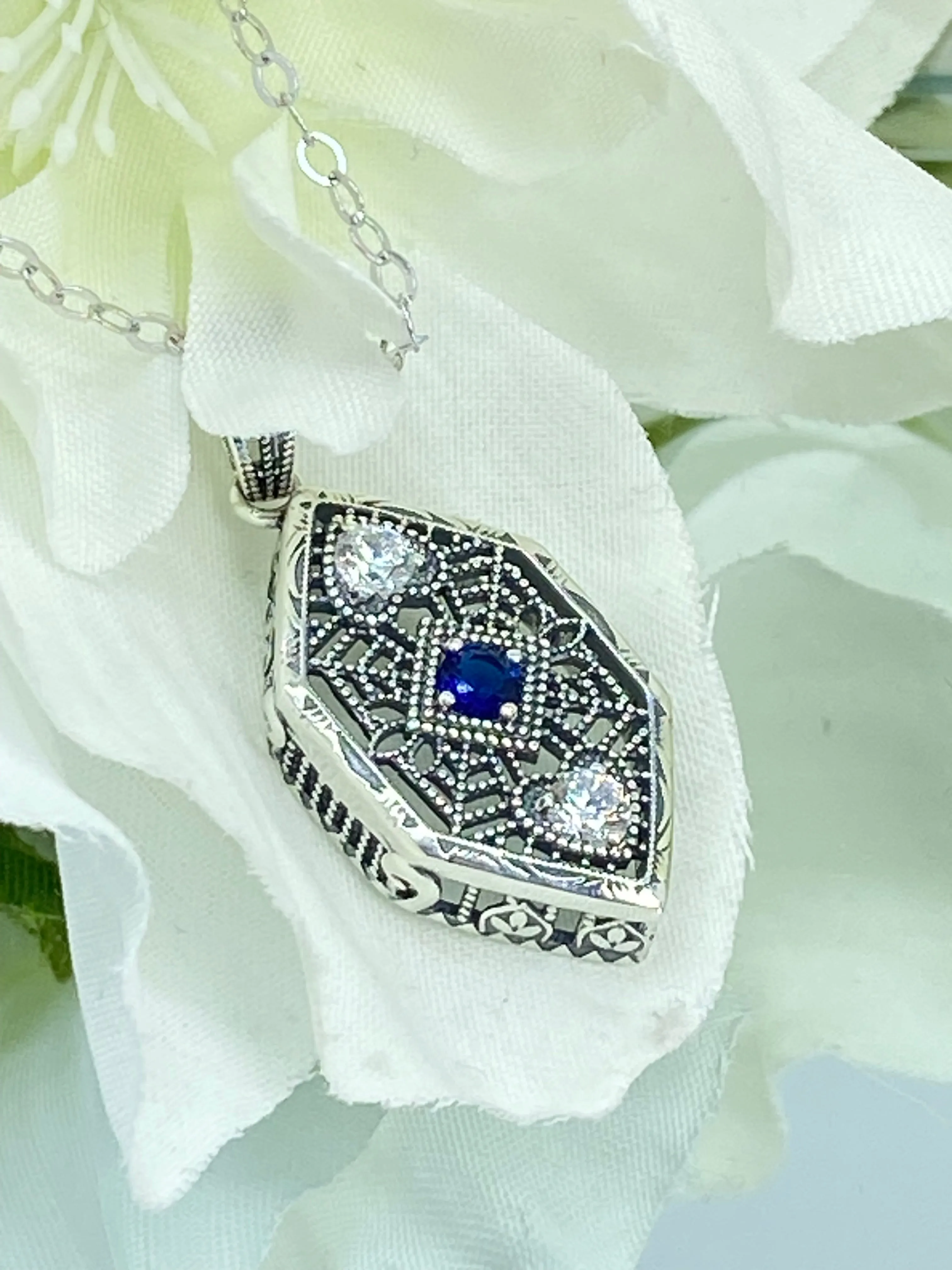 Sapphire Pendant, Art Deco Revival Jewelry #D231